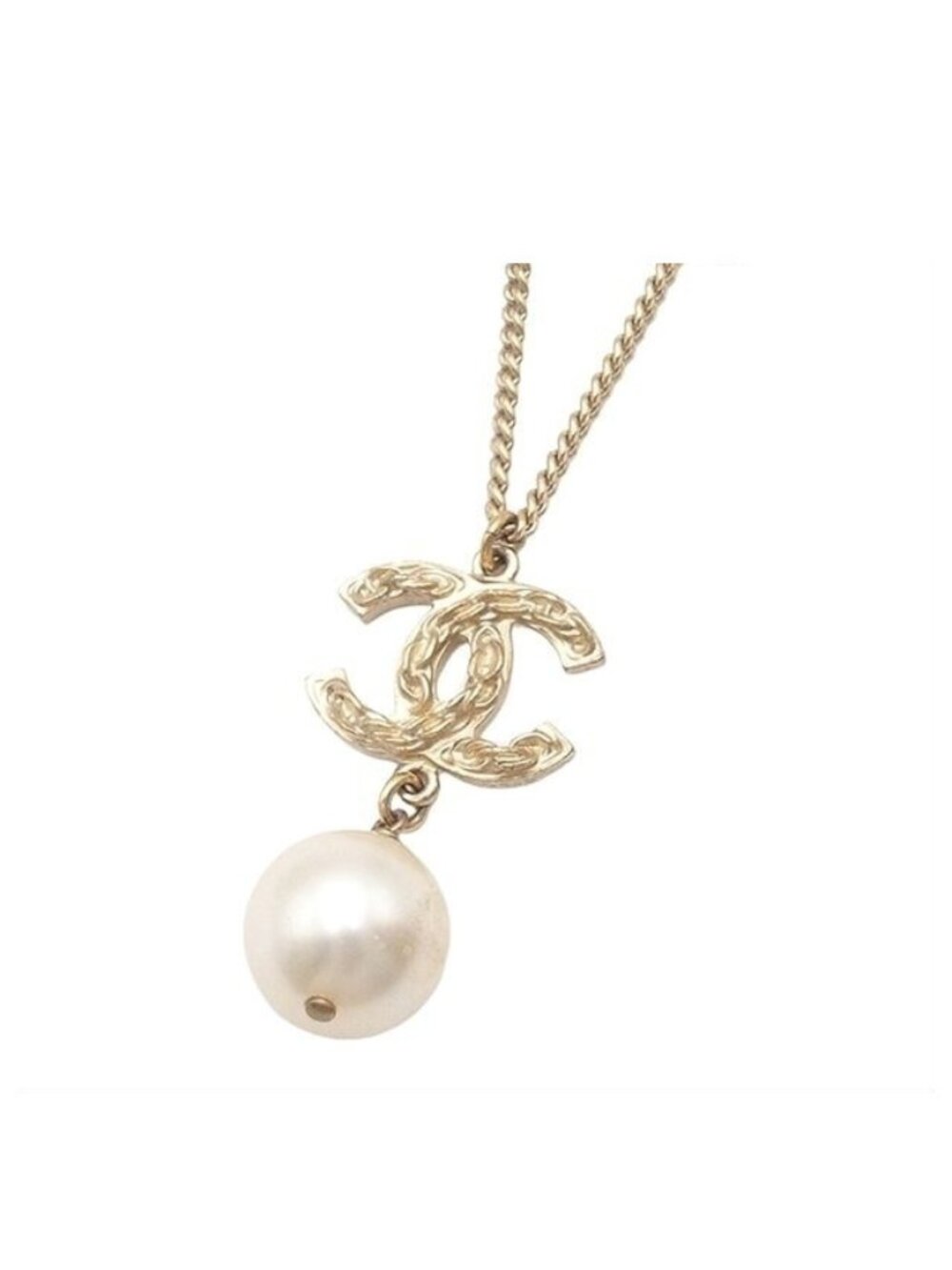 Chanel Necklace CC Logo Gold Metal Costume Pearl